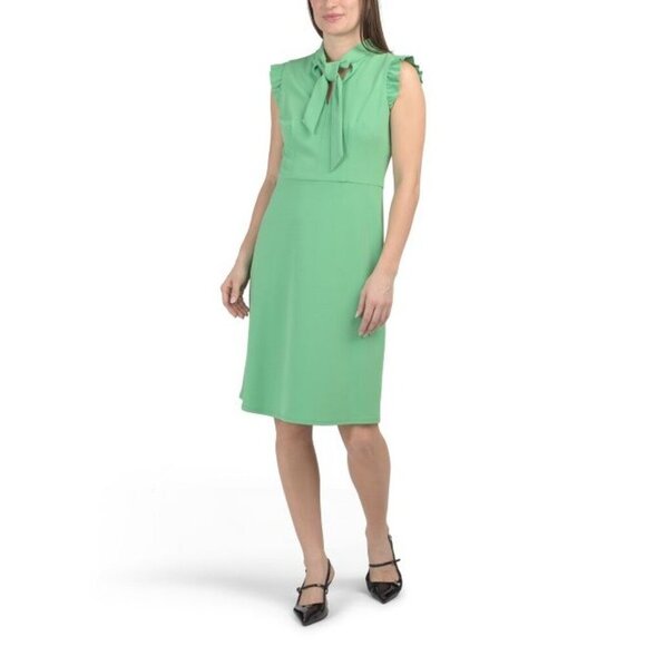 Ivy + Blue Womens Green Cap Sleeve Tie Neck A line Dress Sz 18 New - Picture 1 of 7
